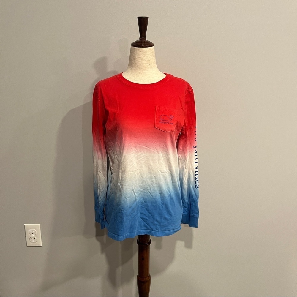 Vineyard Vines Red White and Blue Ombre Long Sleeve Kids XL Shirt